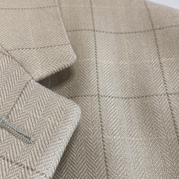 Lauren Ralph Lauren Sport Coat Mens 46R Silk Cream Herringbone Windowpane Blazer - Picture 6 of 16